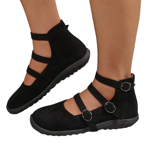 Willtoo Womens Ankle Strap Flat Shoes Casual Round Toe Walking Shoes with Metal Buckles Comfortable Non Slip Mary Janes
