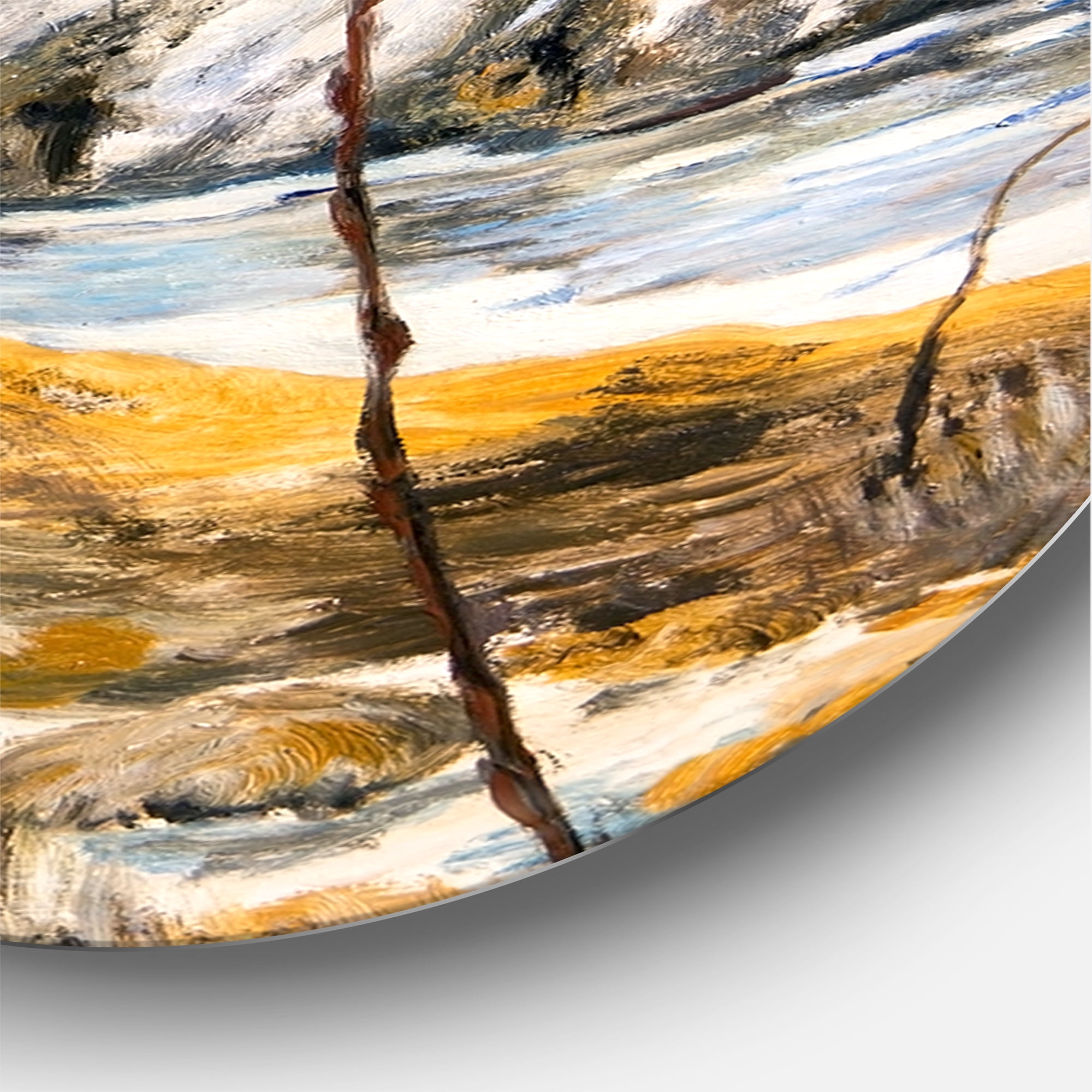 Designart 'The Cloudy Sky and The River With Spring Landscape' Lake House Circle Metal Wall Art 11x11 - Disc of 11