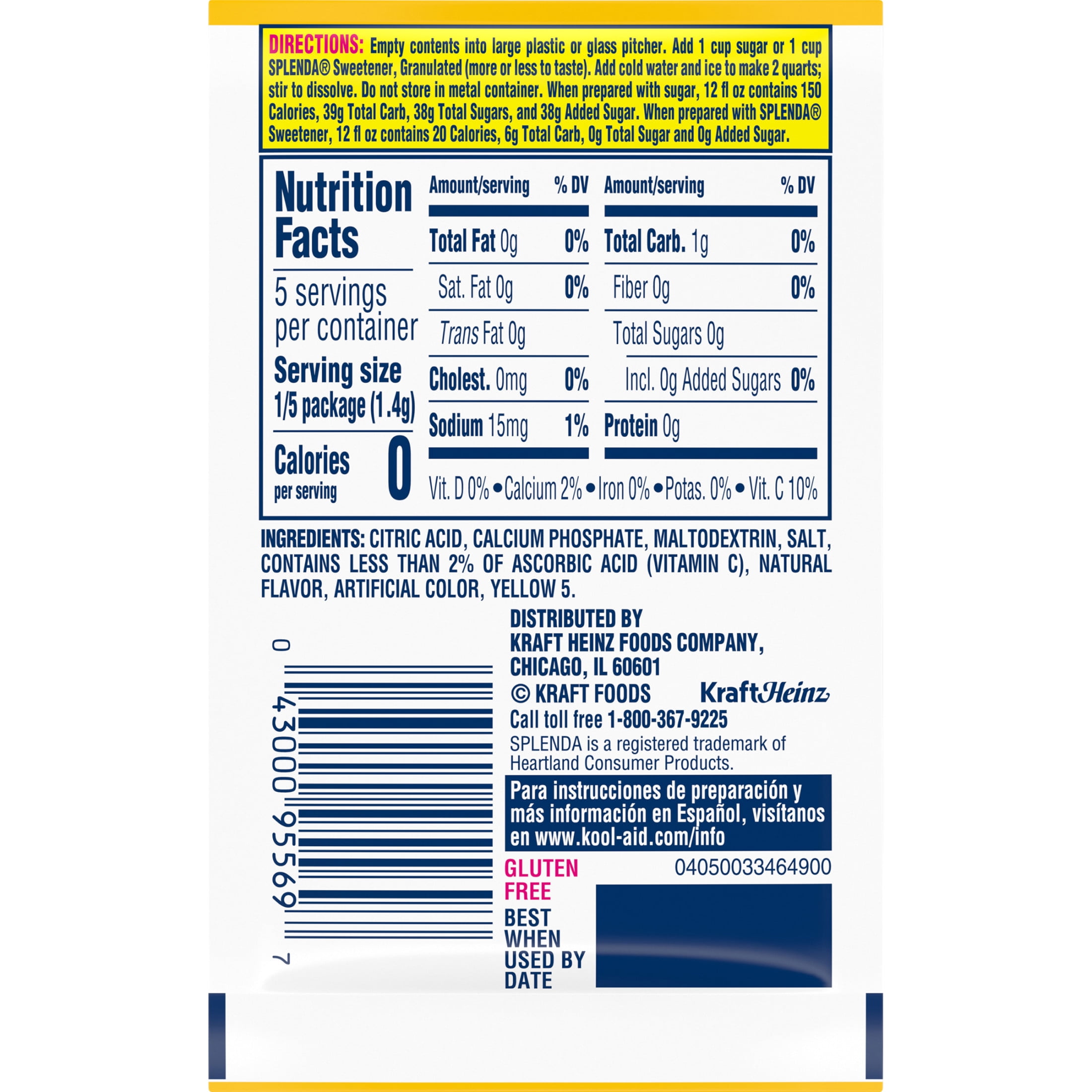 Kool-Aid Unsweetened Drink Mix, 1 Packet, for Flavorful Hydration and Shareable Refreshment, Lemonade, Good Source of Vitamin C, Caffeine Free, 0.23 oz