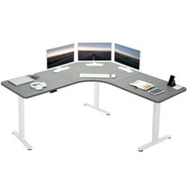 VIVO Dark Gray / White Electric 71" x 71" Curved Corner Stand Up Desk