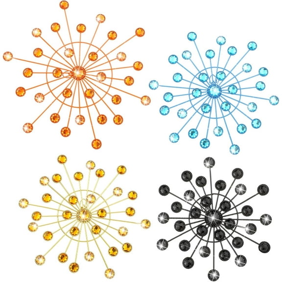 4 Pcs Metal Wall Decor Bling Crystal Wall Art Cast Iron Rhinestones Sunburst Decor Starburst Art Hanging Diamond Accents Home Decorative for Living Room Bedroom Entryway(Silver)