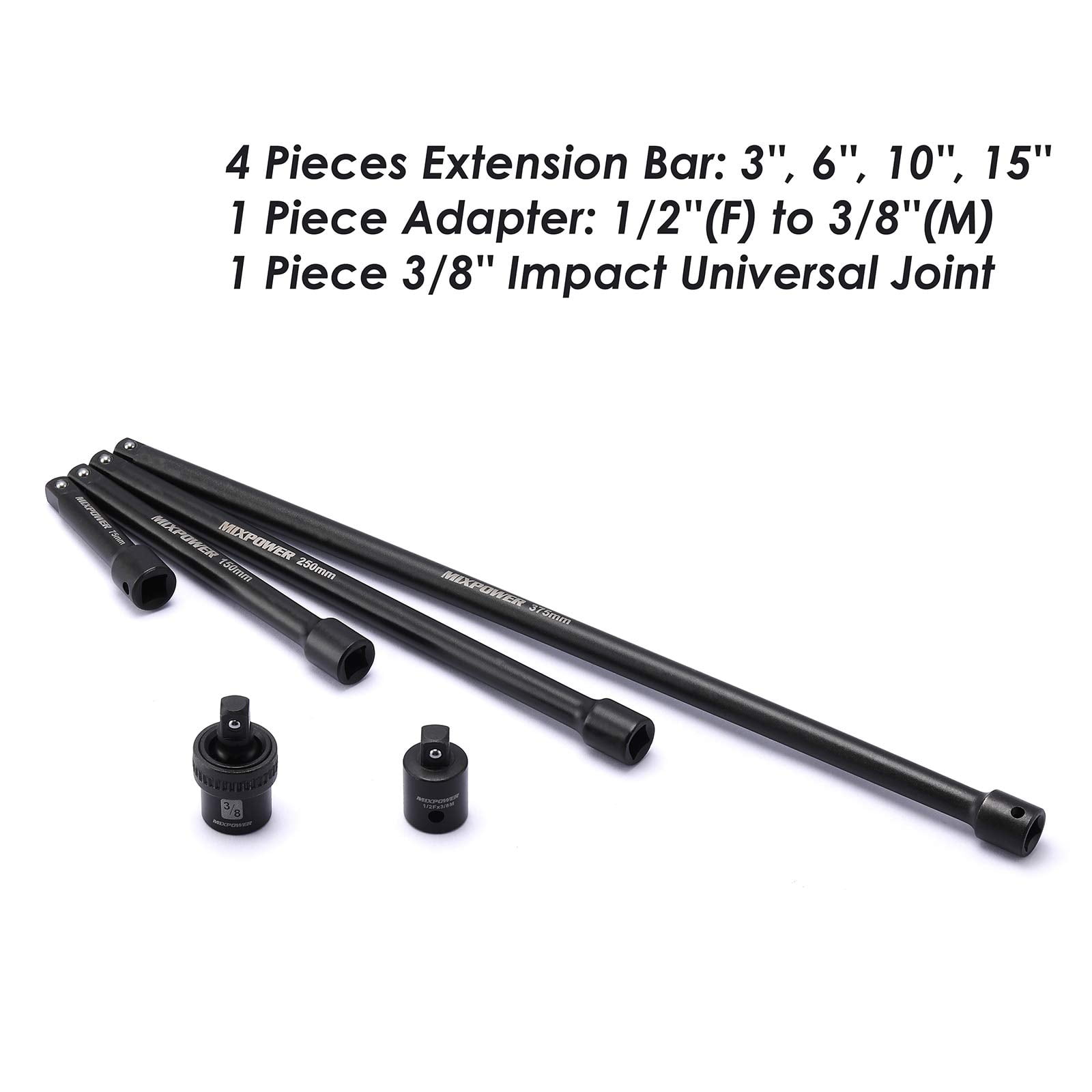 MIXPOWER 3/8'' Drive Master Impact Socket Set, 87-Piece Deep & Standard SAE and Metric,CR-MO, 1/4-Inch to 3/4-Inch and 6-19 mm, Impact Universal Sockets, Extension Bar & Adapter