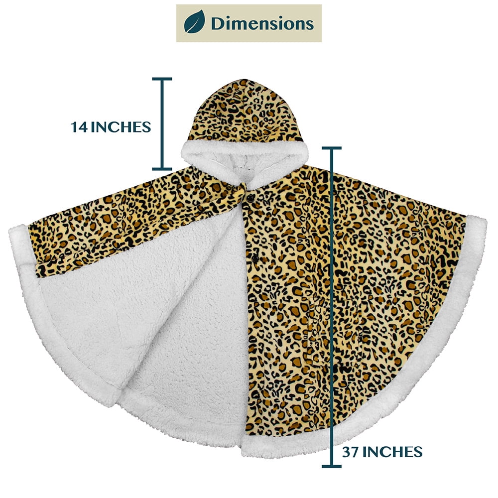 PAVILIA Sherpa Fleece Wearable Blanket for Adult Women, Cozy Plush Blanket Poncho Cape with Hood, Super Soft Shawl, Angel Wrap Throw for Office, Cheetah Yellow