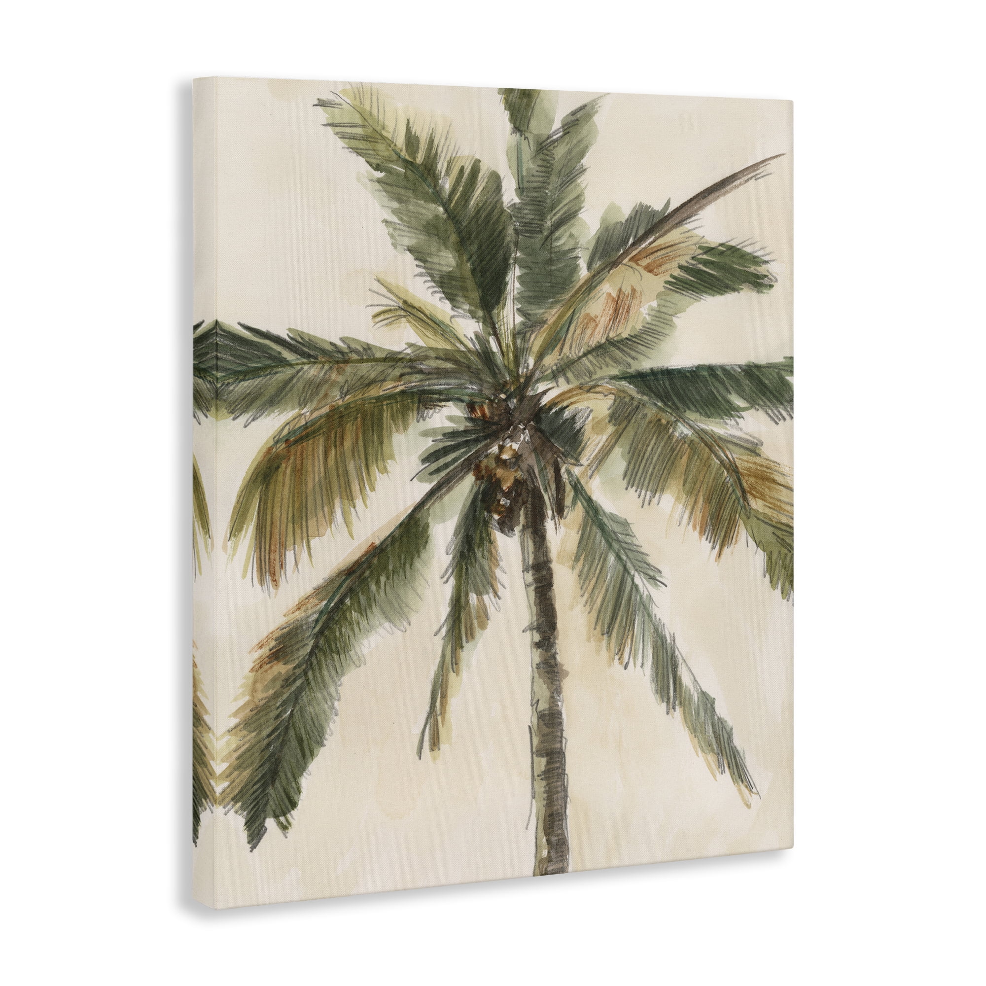 Stupell Industries Palm Tree on Beige Plants & Flowers Painting Wrapped Canvas Art Print Wall Art, 30 x 40