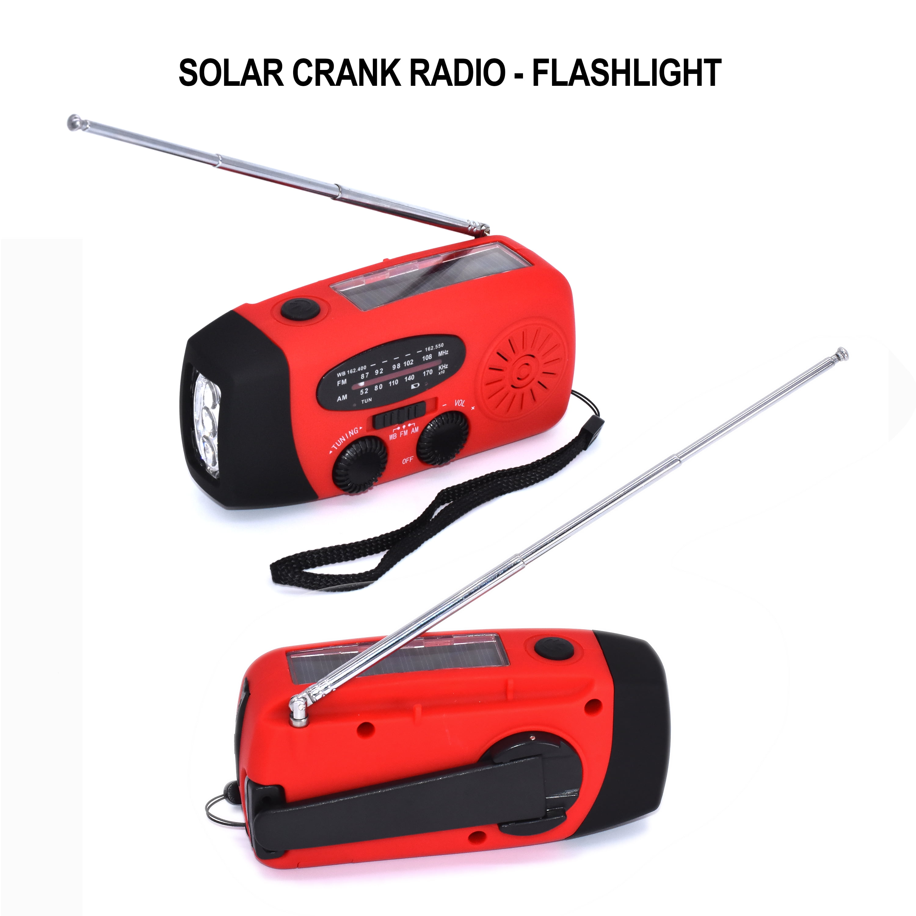 US Survival Solutions Hand Crank Radio - Flashlight for Emergency | Self Powered AM/FM | Portable Weather Radio with 2000mAh - Power Bank Cell Phone Charger, USB Rechargeable for Camping, Emergency