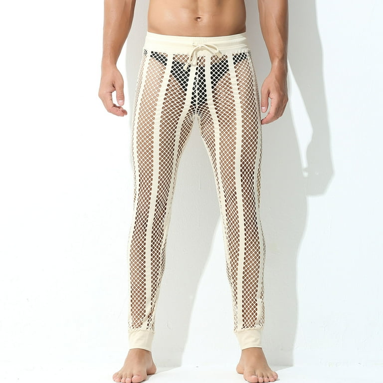 Mens Pants Sexy Mesh Solid Color Mens Sports Drawstring Joggers