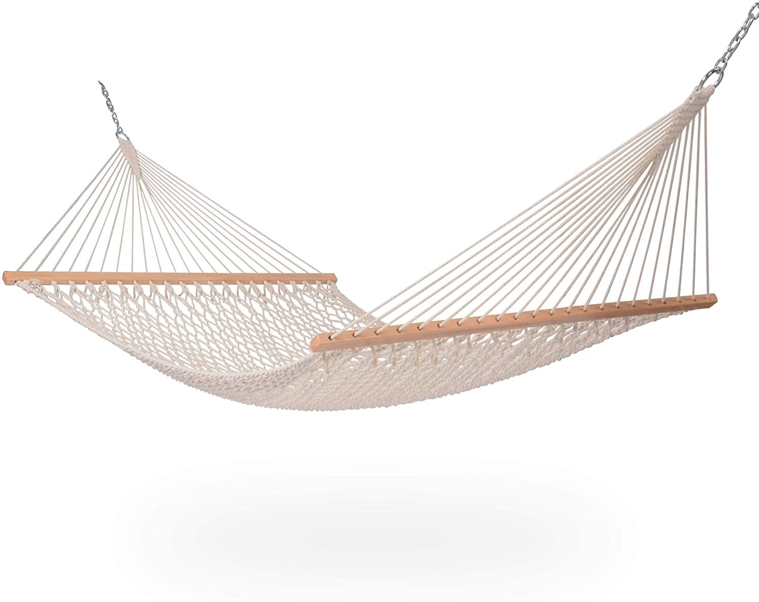 SUNCREAT Hammocks Cotton Rope Double Hammock, 450 lbs Capacity, Natural（Stand Is Not Include）