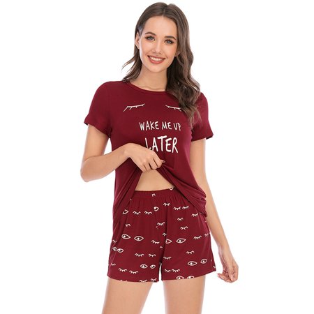 

BRAND FACTORY PRICE! Female Modal Sleepwear Pjs Sets Womens Pajama Set Cute Cartoon Print Short Sleeve Top Tee+Shorts Two Pieces Casual Homewear