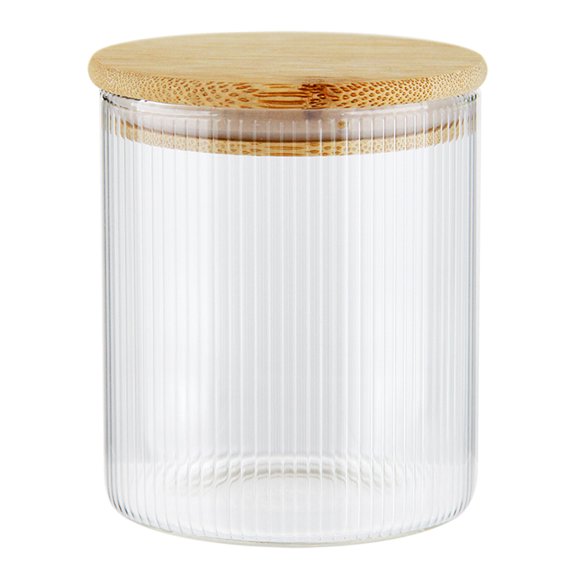 Contenedor Prichos con Tapa de Bambú de Vidrio Med 330 ML 1 Pieza