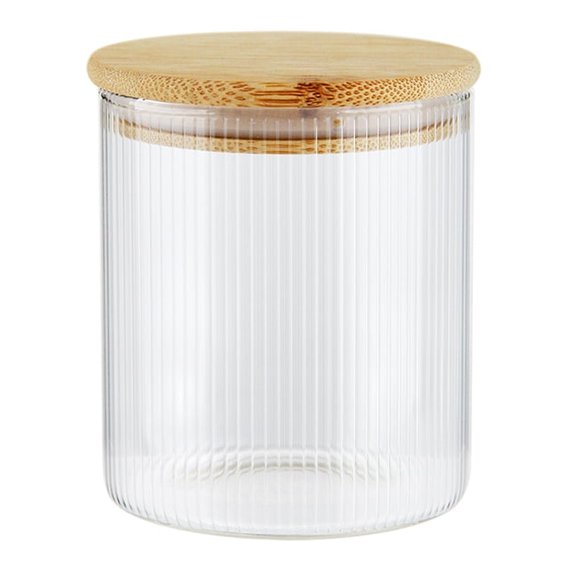 Contenedor Prichos con Tapa de Bambú de Vidrio Med 330 ML 1 Pieza