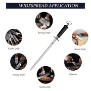 MITSUMOTO SAKARI 10 inch Knife Sharpening Steel Honing Rod, Japanese High Carbon Flat Honing Steel (ABS Handle & Powerful Magnet)