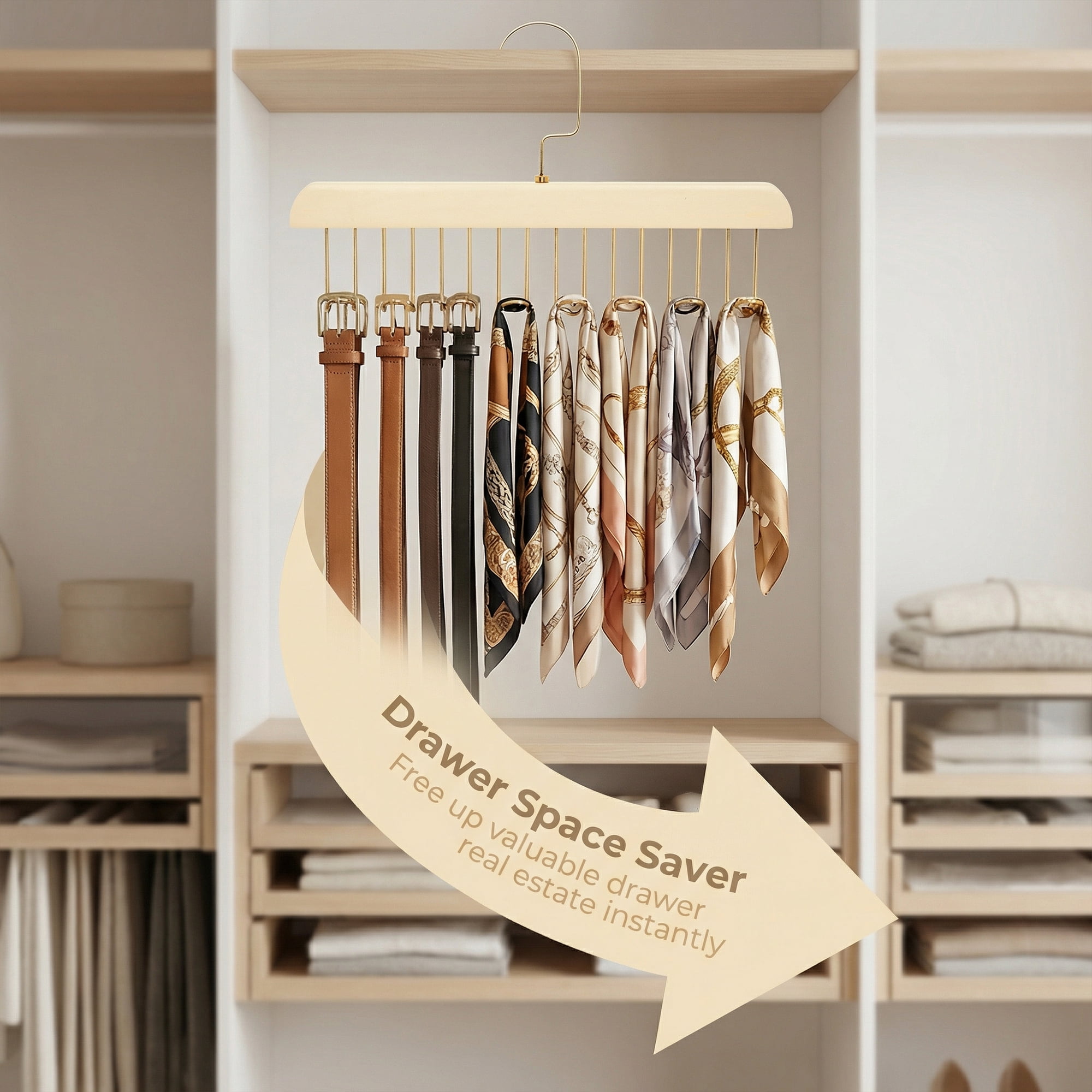 Unique Bargains 2Pcs Wood Tank Top Hanger With 8 Hooks Milk White