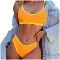 thumbnail image 2 of BSDJILFG Bikinis for Women 2 Piece High Waisted Bathing Suit Color Blocked Trim Ribbed Knit Sleeveless Crop Tops Sexy Spaghetti Strap Swim Bra and High Cut Cheeky Underwear, 2 of 3