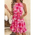 thumbnail image 5 of Hot Pink Clasi Halter Tie Waist A-Line Dress, Suitable For Vacation, 5 of 7