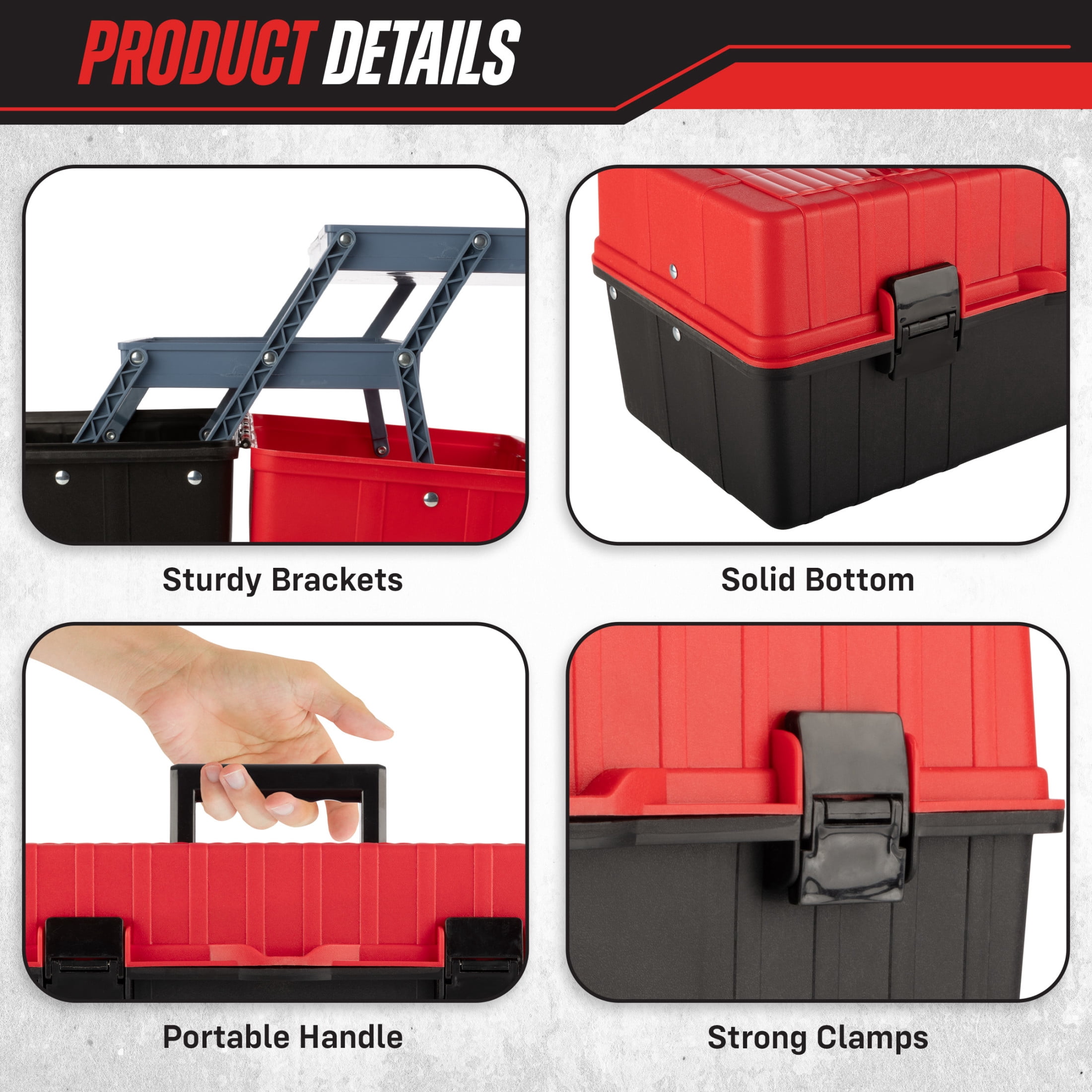 Stalwart Plastic Tool Box Organizer - 15.94in 3-Tier Portable Toolbox or Tackle Box Organizer, Red