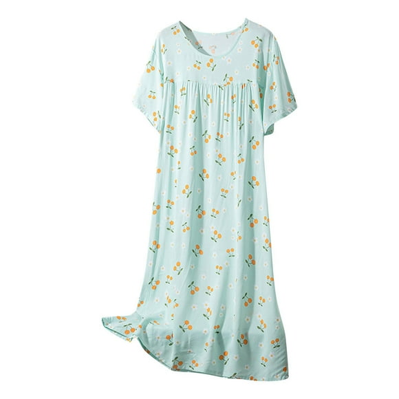 MAOWAPLG Longues Chemises de Nuit pour Femmes Confort d'Été Mode Imprimé Col Rond Manches Courtes Longues Chemises de Nuit