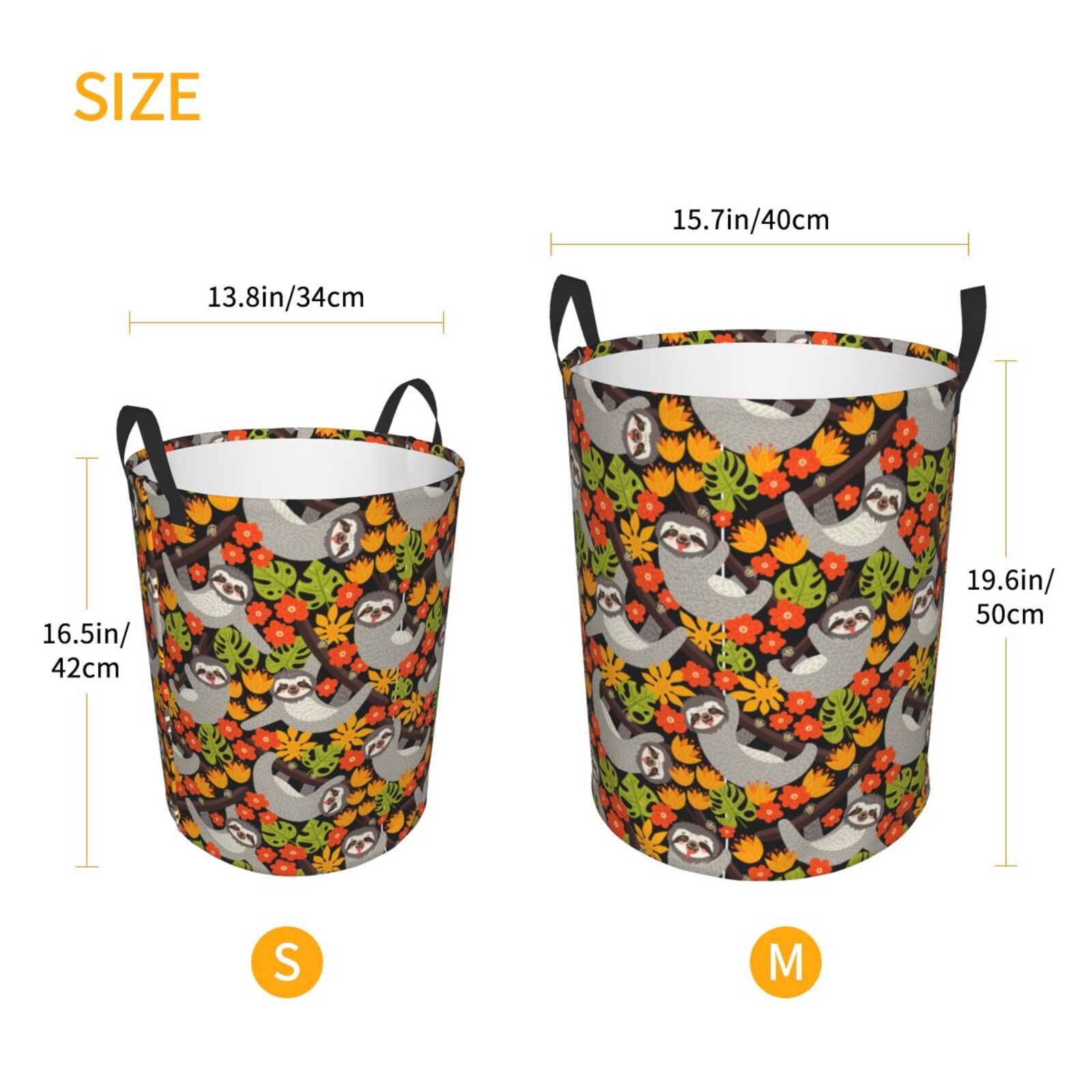 Large Laundry Basket with Handles - Sloth on the Branch Kids Baby Dirty Clothes Laundry Hamper for Bedroom Aesthetic