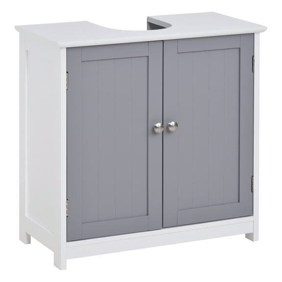 Bathroom Storage Cabinet: U-Shape Under Sink Cabinet with Adjustable Shelf and White   Gray Finish