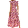 thumbnail image 3 of WTOBBY Women's V-Neck Pleated Flutter Sleeve Printed Mid-Length Dress, Feminine and Chic for Casual Outings and Spring Events,Hot Pink M, 3 of 3