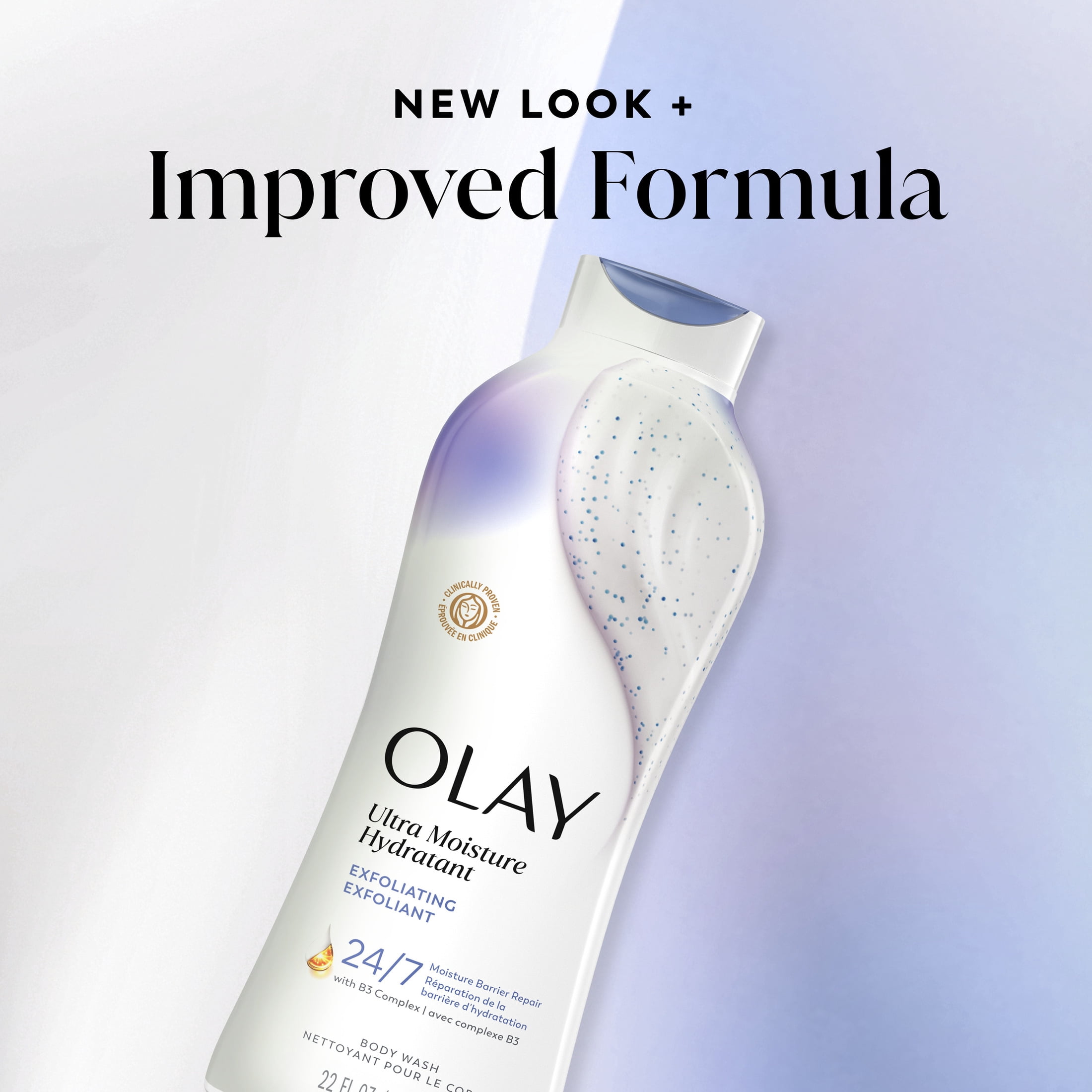 Olay Ultra Moisture Body Wash, Exfoliating, Vitamin B3 & Hyaluronic Blend, 22 FL OZ