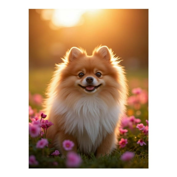 Diamond Art Kits for Adults, Pomeranian In Sunset Blossoms 5D Diamond Painting Kits for Adults Beginners, DIY Full Drill Diamond Painting, Gem Art and Crafts 12x16