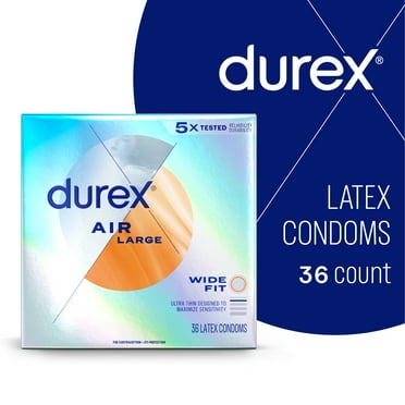 Durex Air Condoms, Extra Thin, Transparent Natural Rubber Latex Condoms for Men, Wide Fit, FSA & HSA Eligible, 36 Count