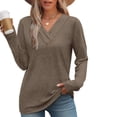 thumbnail image 5 of ManxiVoo Women's V Neck Casual Button Detail T Shirt Top Long Sleeve Crew Neck Plant Printed Blouse XXL Size Coffee, 5 of 8
