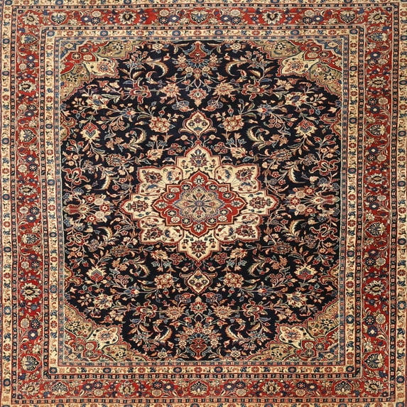 Ahgly Company Machine Washable Indoor Square Traditional Light Copper Gold Area Rugs, 3' Square