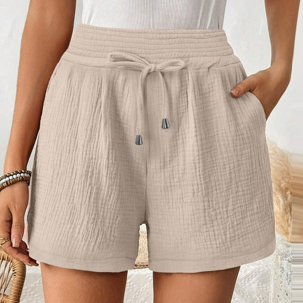 MKLEKYY Pantalones Cortos Deportivos Holgados de Cintura Alta con Dobladillo Plisado de Doble Capa y Pierna Recta para Mujer