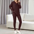 thumbnail image 3 of OGLCCG 2 Piece Lounge Sets for Women 2 Piece Lightweight Fall Outfits Casual Loose Long Sleeve V Neck Pullover Tops and Strecth Leggings Sets,S,Brown, 3 of 4