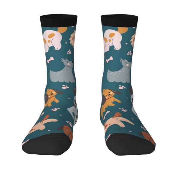 Uemuo Dogs Pattern Women's Crew Socks, Soft Durable Breathable Moisture-Wicking with Odor Control Cotton socks
