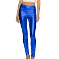 thumbnail image 5 of Womens Shiny Metallic Faux Leather Skinny Leggings, High Waist Stretch Tight Pants for Party Club Royal Blue S, 5 of 6