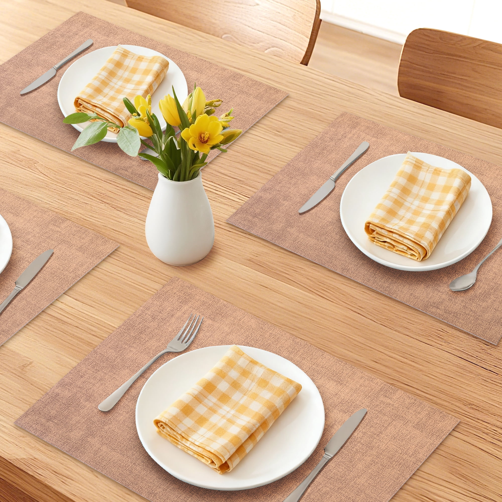 Unique Bargains 6pcs Stylish Faux Leather Placemats Coffee 16.9"x11.8"