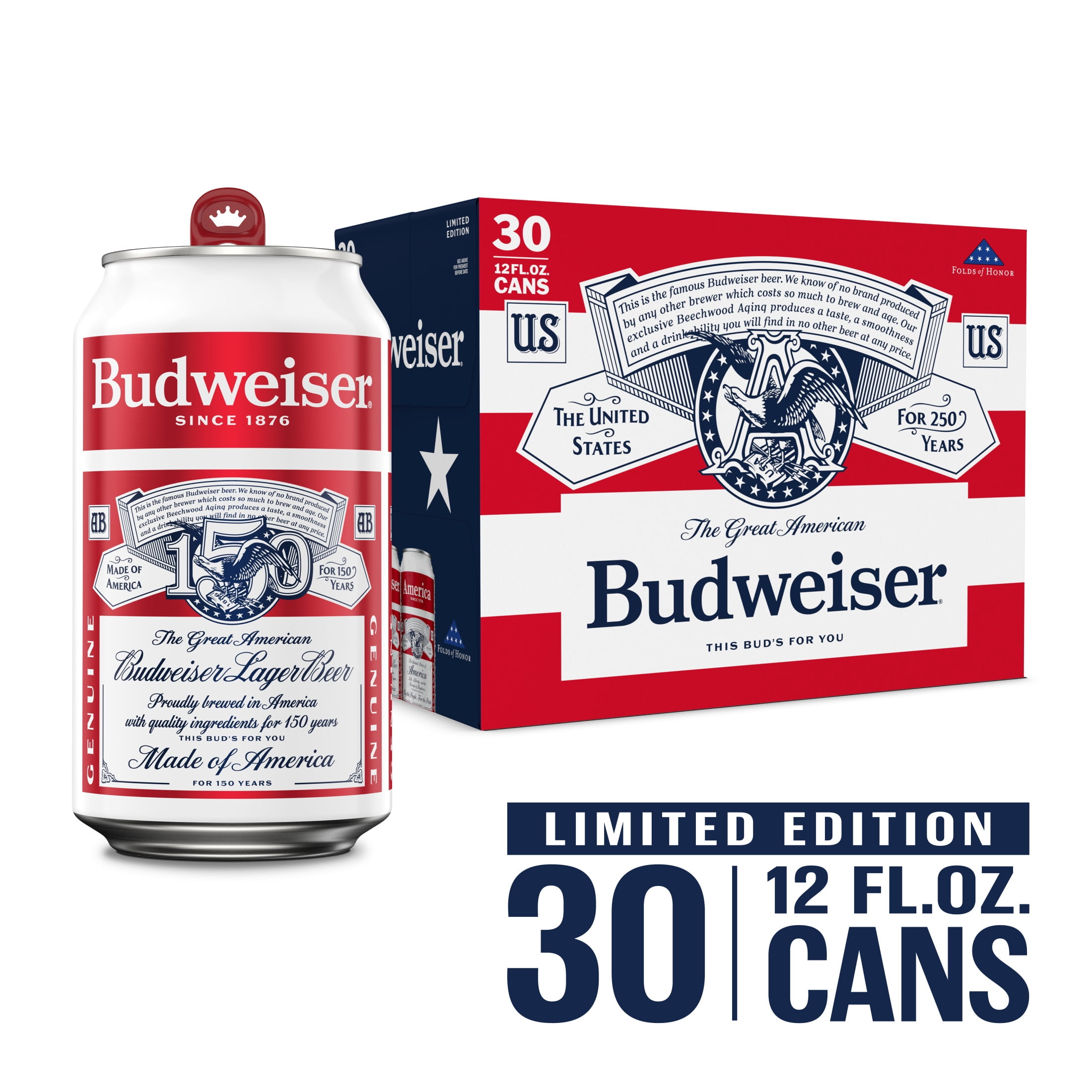 Budweiser American Lager Beer 30 pack 12 fl oz Aluminum Cans 5% ABV