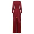 thumbnail image 2 of Aislor Women's Praise Liturgical Outfits Metallic Asymmetrical Hem Worship Dance Dress With Wide Leg Pants Burgundy M, 2 of 7