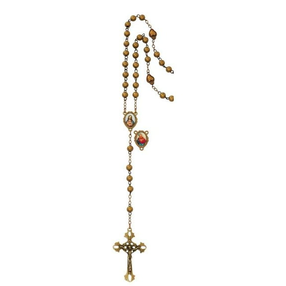 Mcvan P594R Bronze Sacred Heart & Immaculate Heart Rosary in Clear Top Box