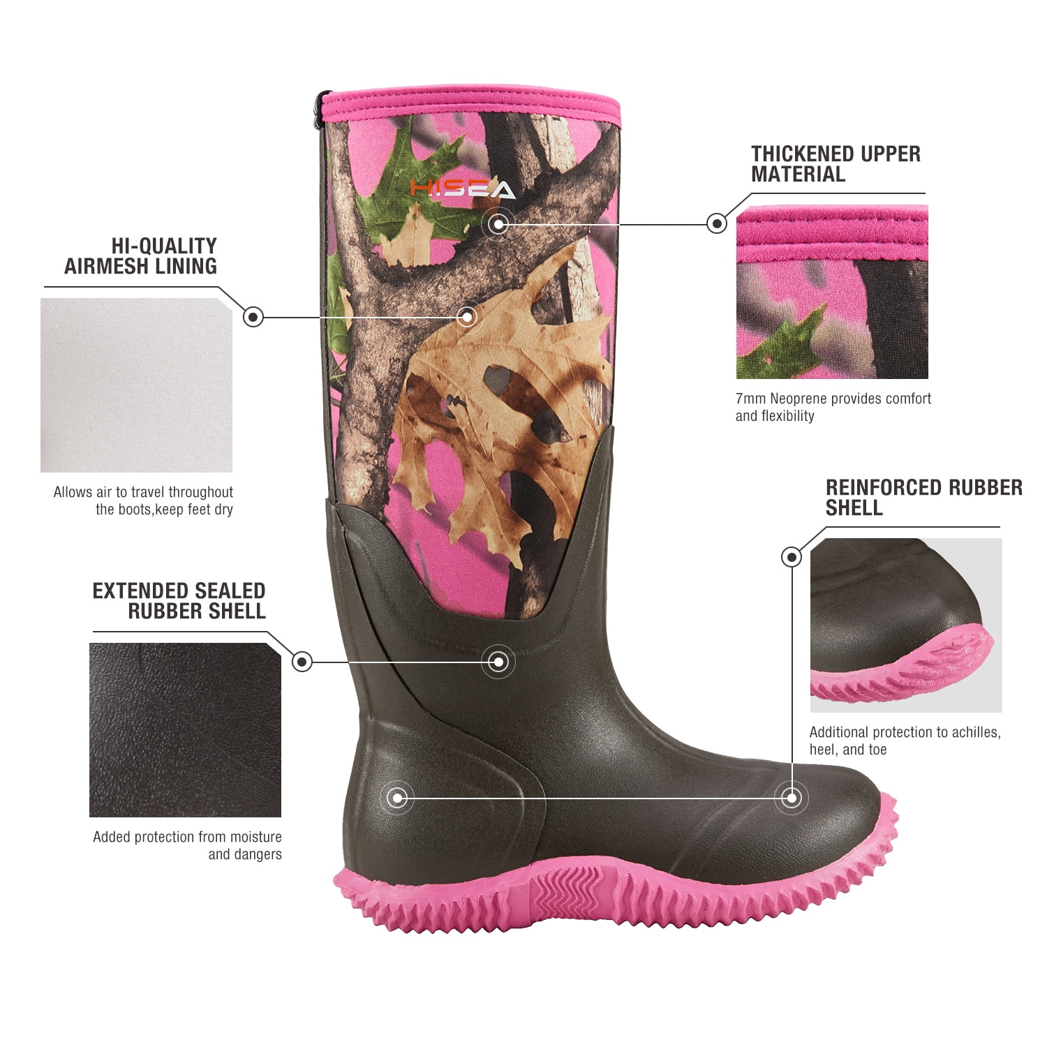 HISEA Women's Rubber Rain Boots Waterproof Insulated Garden Shoes Outdoor Hunting Working Riding Muck Neoprene Boots Mid Calf