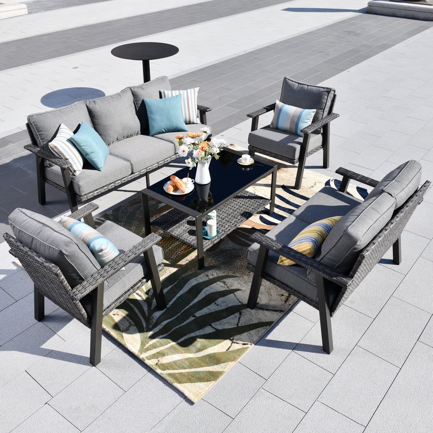 Ovios 5 Piece Outdoor Furniture AllWeather Patio Conversation Set