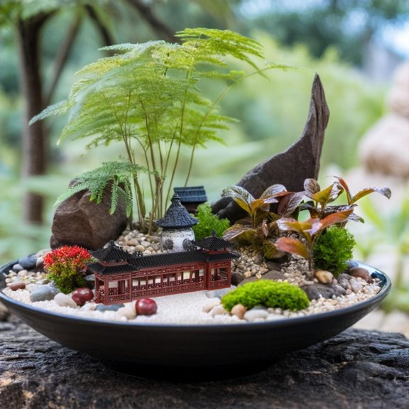 HONMEET Landscape Asian Ancient Pavilion Plastic Decoration, Assorted Colors for Miniature Garden and Model Display