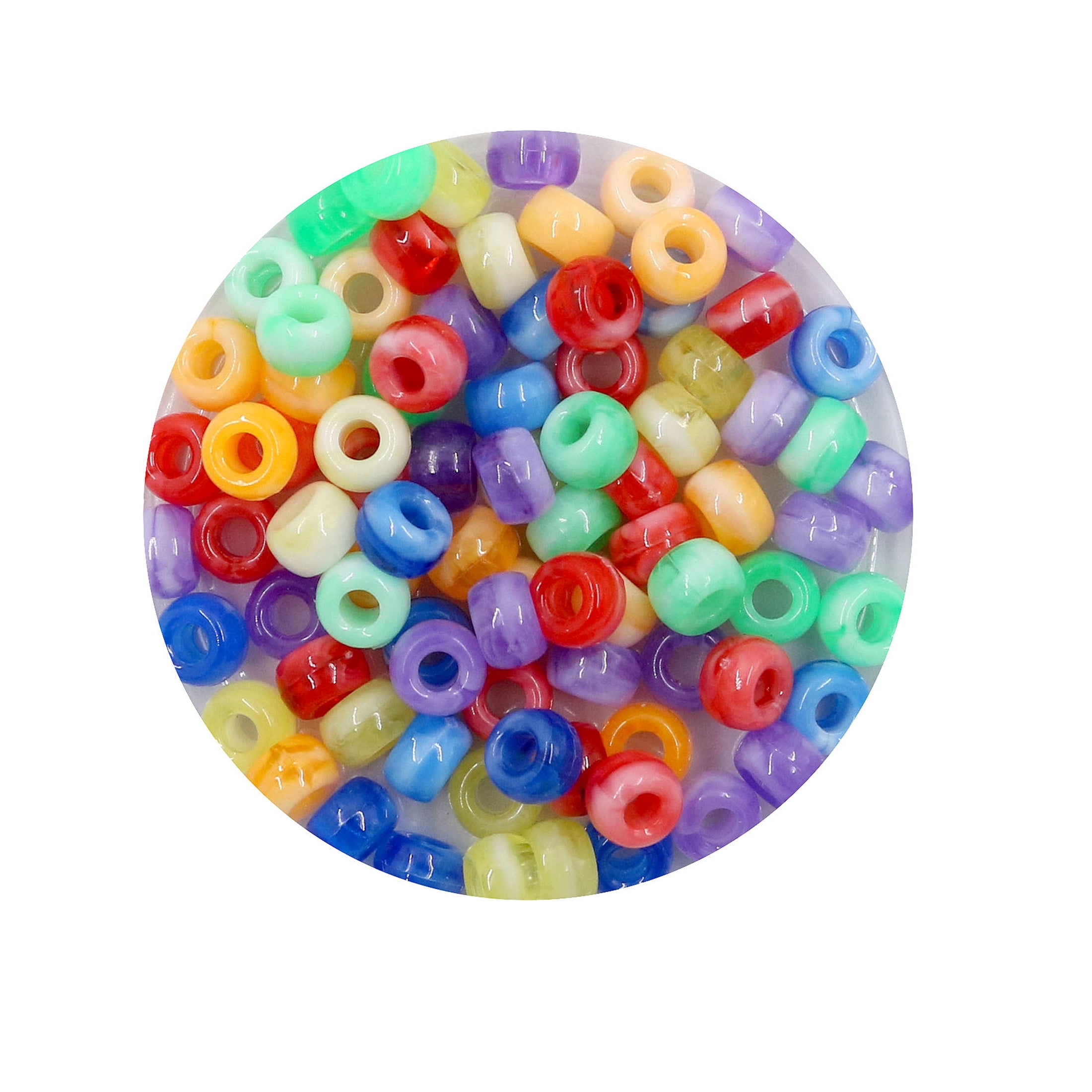 Tie Dye Pony Beads by Creatology – 5mm x 8mm Plastic Beads in Assorted Colors for Jewelry & Crafts - 12 Pack