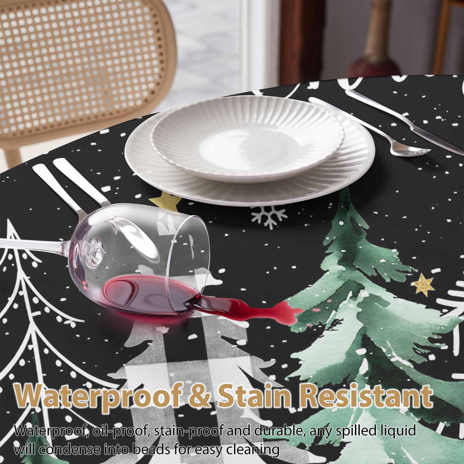 Round Tablecloth Merry Christmas Waterproof Oil Proof Polyester Table Cloth Cover Decor for Home Dining Outdoor,Patio,Parties, 54" Dia. Red Black Buffalo Plaid Christmas Tree Winter