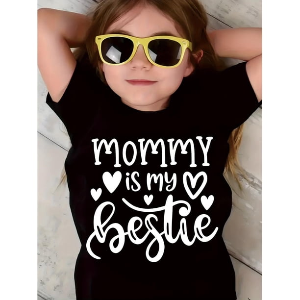 Camiseta gráfica SCKMEU para niña "Mamá es mi mejor amiga" - Suave, elástica y cómoda, con cuello redondo y manga corta para primavera/verano - Top informal de punto con detalles de corazones, top in