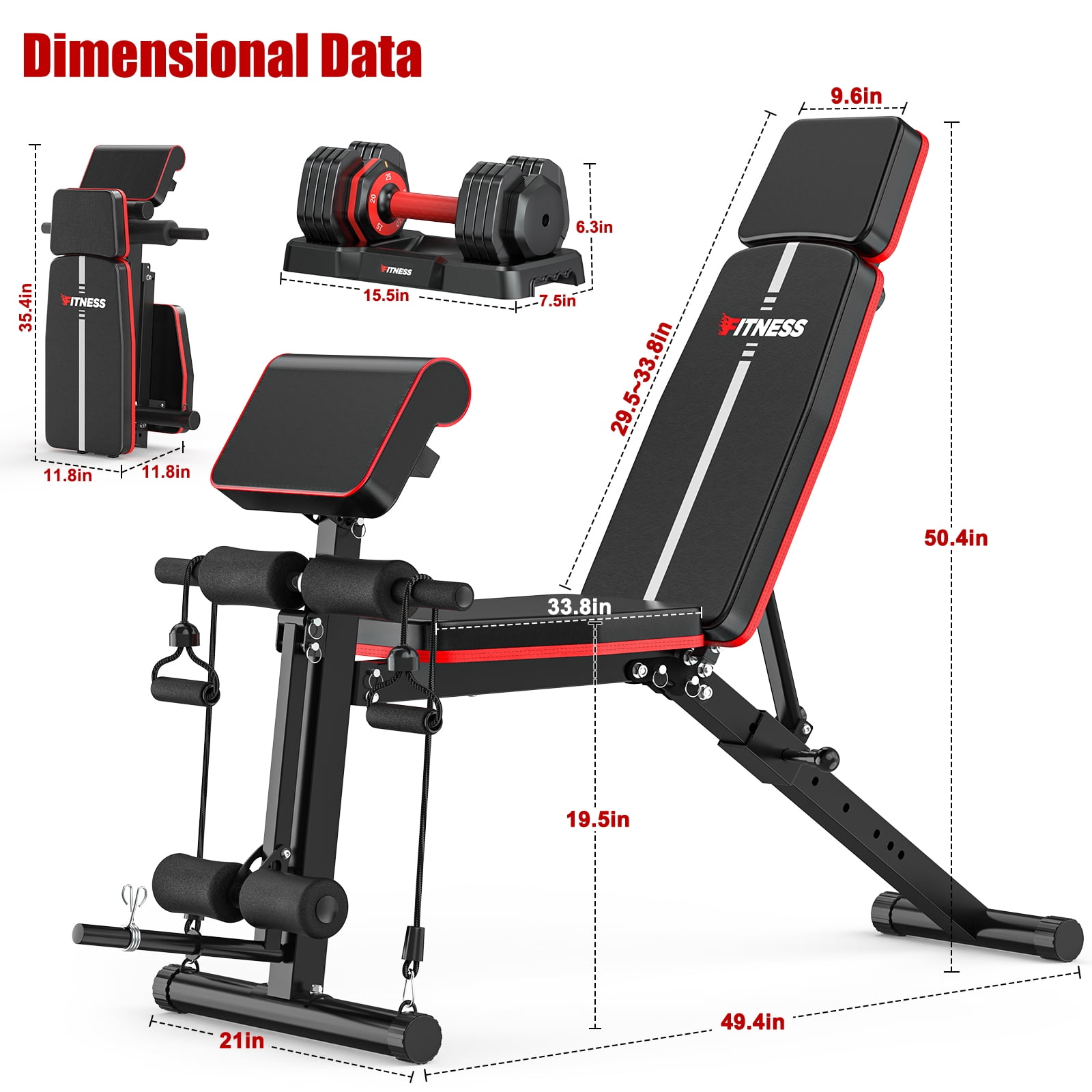GIKPAL 7 Positions Foldable Adjustable Weight Bench Workout Bench with 50lb(25lb*2) Adjustable Dumbbell