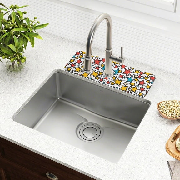 Yayeee Faucet Mat for Kitchen Sink 14.7" Diatomite Long Splash Guard Pad, Colorful Stars