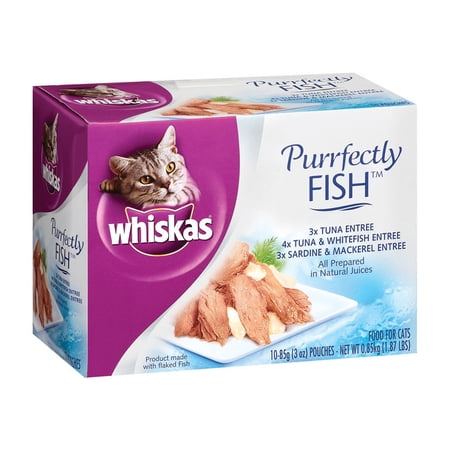(10 Pack) Whiskas Purrfectly Fish Variety Pack Wet Cat Food, 3 oz. Pouches