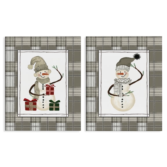 Stupell Industries Cozy Snowmen on Plaid 2 Piece Canvas Wall Art Set, design by Cindy Jacobs, 30 x 24