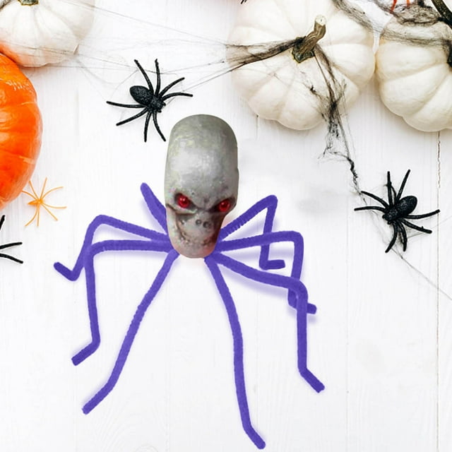 Fiudx Araña Calavera de Halloween, Diseño de Cabeza de Calavera Escalofriante, Patas Peludas Plegables, Decoración de Jardín, Artículos para Fiestas de Halloween, Configuración Temática Escalofriante