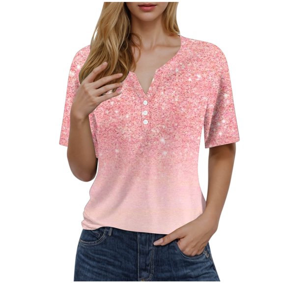 Womens Tops Summer Short Sleeve V Neck Blouses Business Casual Loose Fit Tshirts Trendy Fashion Outfits Pink XXXL