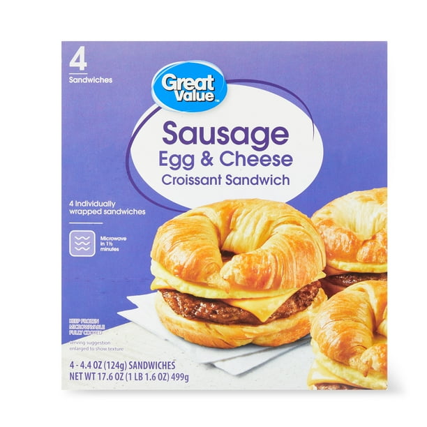 Great Value Croissant Sandwiches Sausage Egg and Cheese, 4 Count