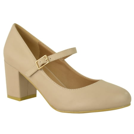 

Fashion Thirsty Womens Ladies Mid Block Heels Ankle Strap with Buckle Shoes